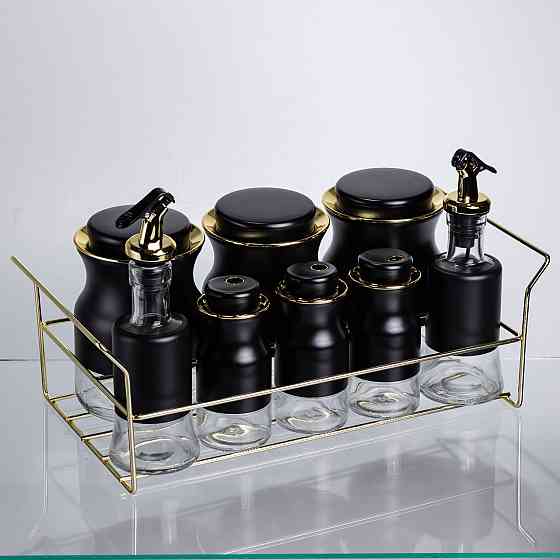 Набір для спецій на металевій підставці, чорний Київ