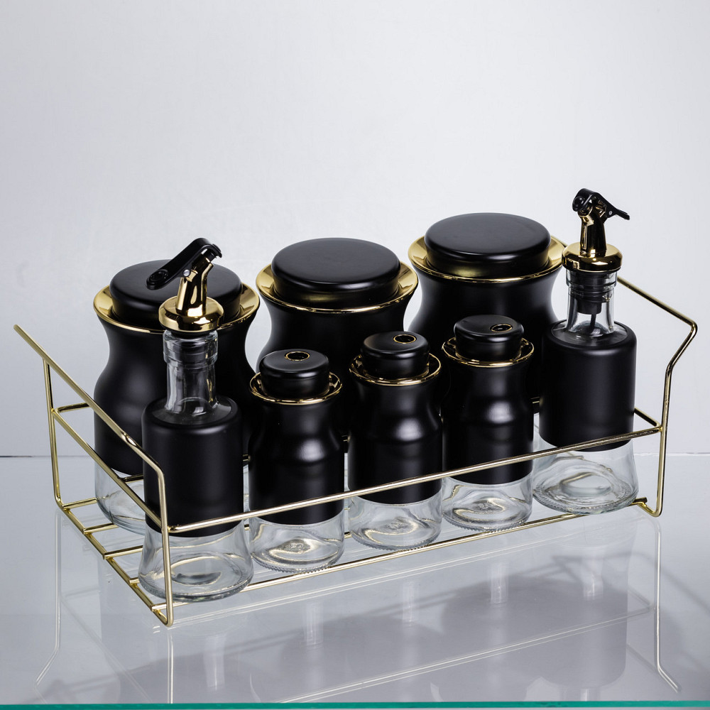 Набір для спецій на металевій підставці, чорний Київ - фото 1