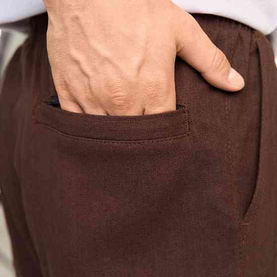 Мужские льняные брюки свободного кроя шоколадные Pobedov Chill Киев