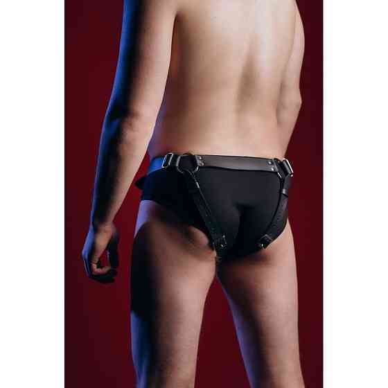 Гартеры-трусы мужские One Size MG5 из натуральной кожи, черные Sex Aura Киев