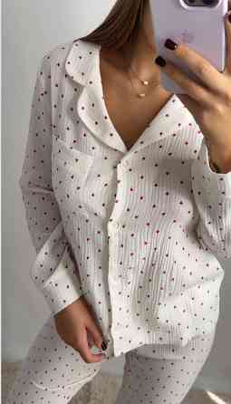 Женский комплект из натуральной ткани Сердечки, Белый, M-L Харьков