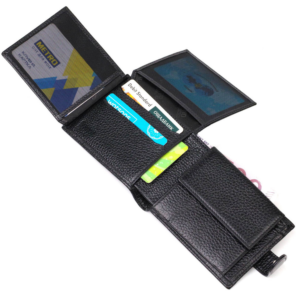 Компактный и в тоже время вместительный бумажник для мужчин из натуральной кожи Черный (BOND) Киев - изображение 2