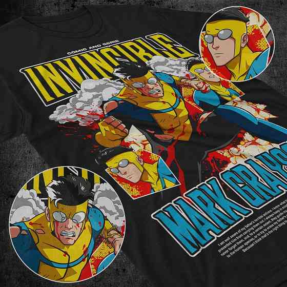 Футболка з аніме принтом Інвінкібле Марк Інвінкібле Суперхеро оверсайз (S/M/L) Чорний AnimeJ0848 Дніпро