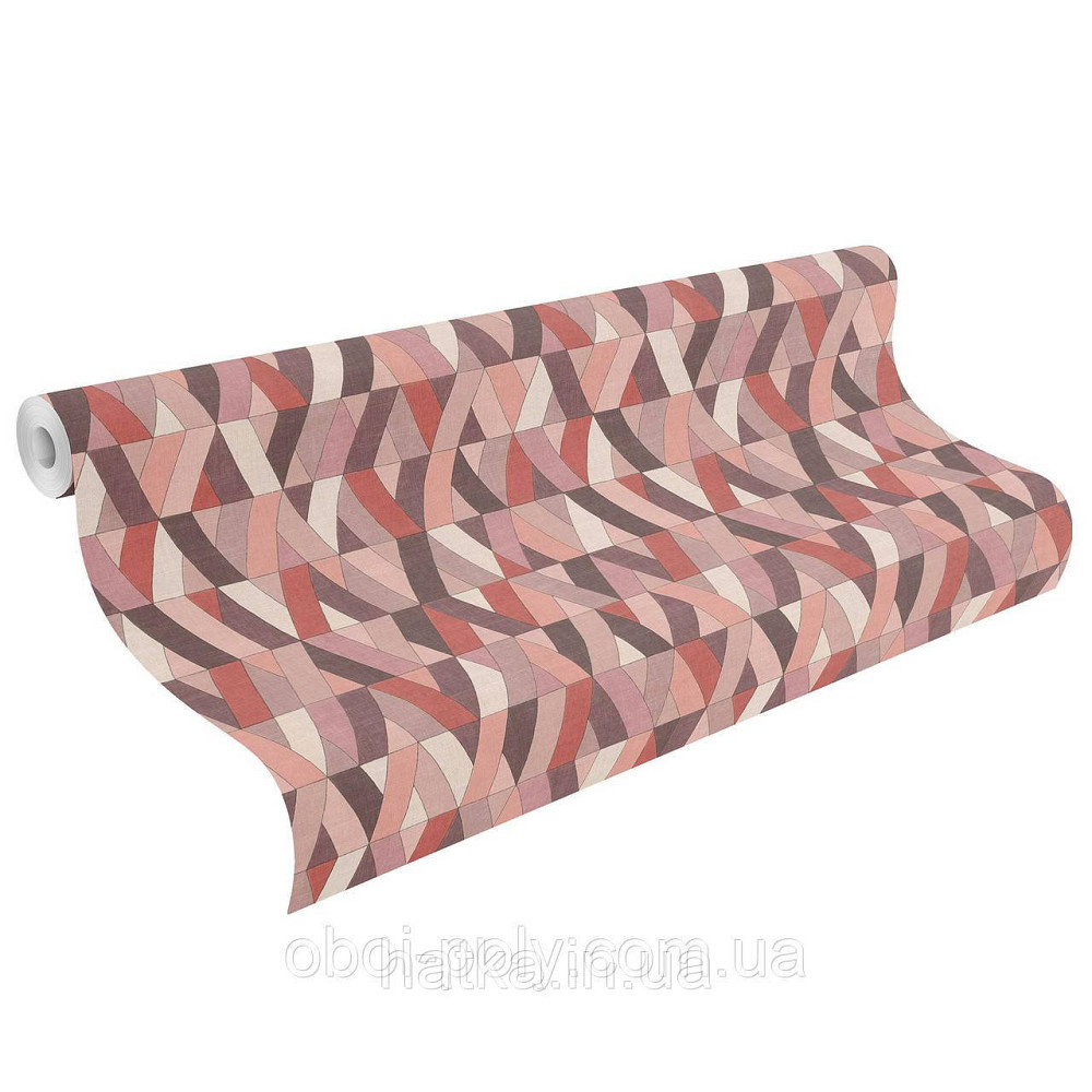 Шпалери метрові вінілові на флізеліні Rasch Clas геометрія фігури смуги коричневі рожеві Київ - фото 1