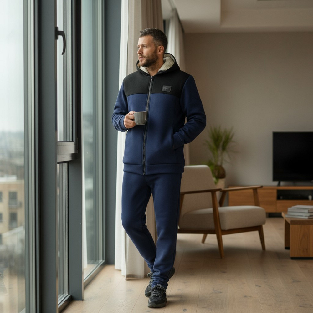 Чоловічий теплий костюм на флісі з хутром Синьо-чорний 48/50 Харків - фото 1