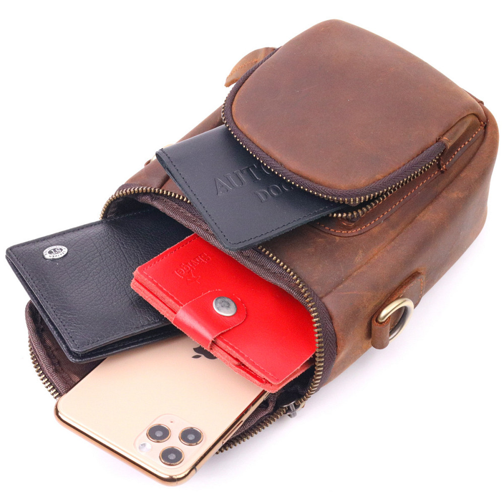 Компактная мужская сумка из натуральной винтажной кожи 21295 Vintage Коричневая Киев - изображение 4