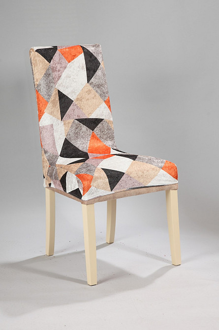 Универсальный натяжной чехол накидка на стул со спинкой с рисунком треугольники 2 Royan 0045 Белая Церковь - изображение 1