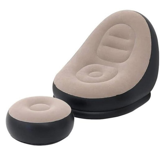Надувное кресло с пуфом для отдыха AIR SOFA велюровое Brown YS-14 Львов - изображение 17