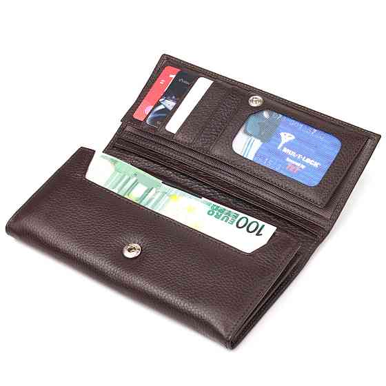 Функціональне жіноче портмоне з монетницею з натуральної шкіри CANPELLINI 21526 Коричневе Київ