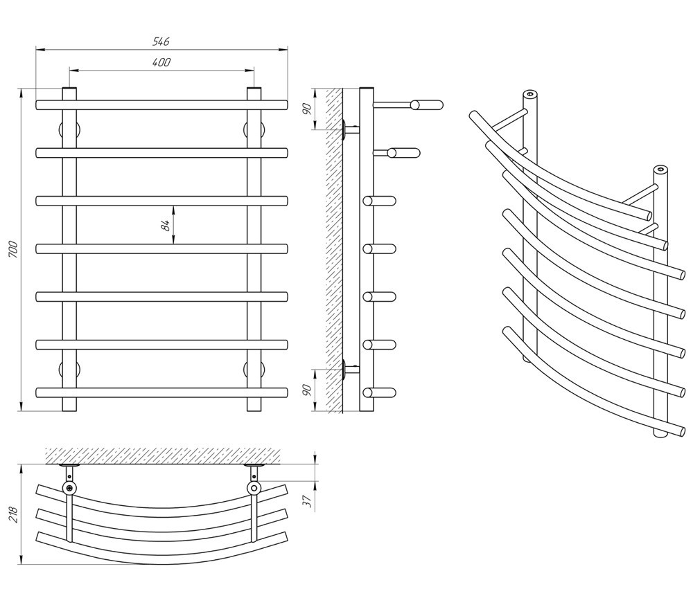Водяна сушарка для рушників Laris Каскад П7 400x700 Київ - фото 6