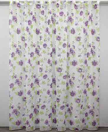 Тюль VR-Textil 1266т Flora Батист Білий з фіолетовим та салатовим 400х270 см (40-050) Київ