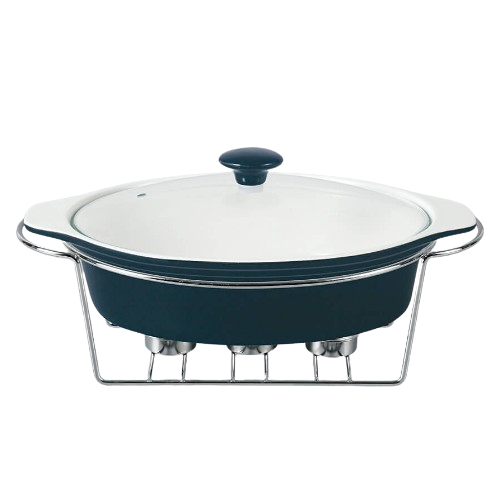 Марміт овальний 2,3л 37,5см кераміка скляна кришка + метал.підставка чорний MR-11561-74 Maestro Житомир - фото 1