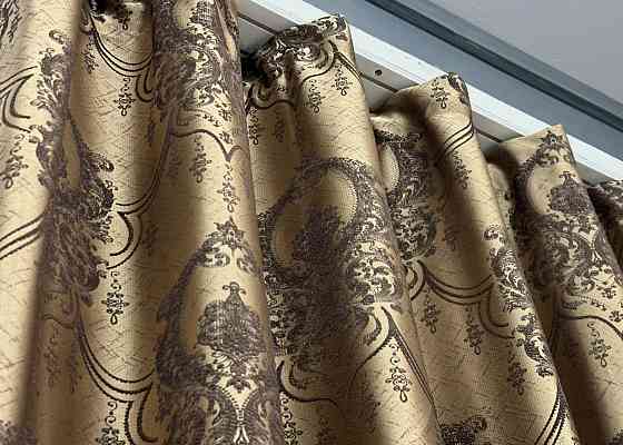 Шторная ткань парча цвет бежевый с венге 1775ш Киев