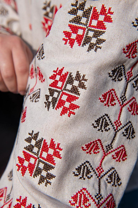 Женская рубашка с вышивкой, вышиванка с длинным рукавом натуральная льняная  топ Киев - изображение 2