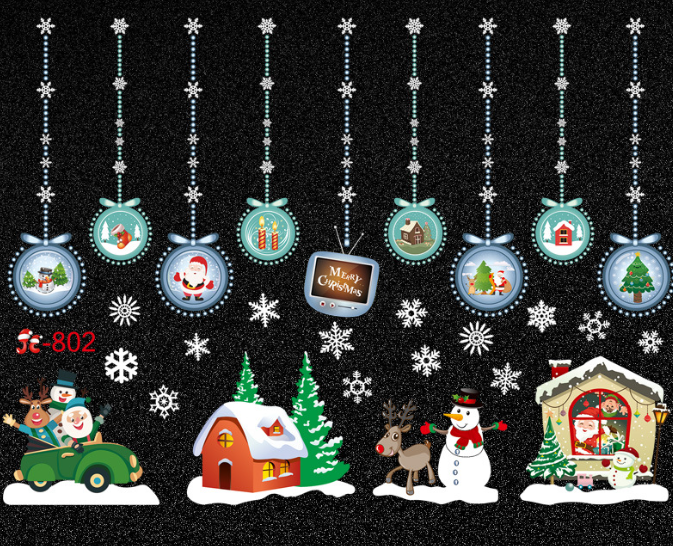 Новорічна наклейка на вікна силікон 50 на 70 см різнобарвний Київ - фото 1