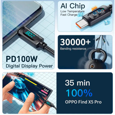 Дата кабель USB 2.0 AM to USB-C 1.0m 7A LED black Essager (EXCT-XY01-P) Винница - изображение 8