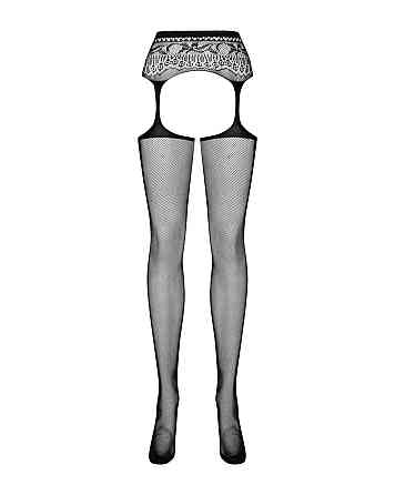Сетчатые чулки-стокинги с кружевным поясом Obsessive Garter stockings S307 S/M/L, черные, имитация г Sex Aura Киев