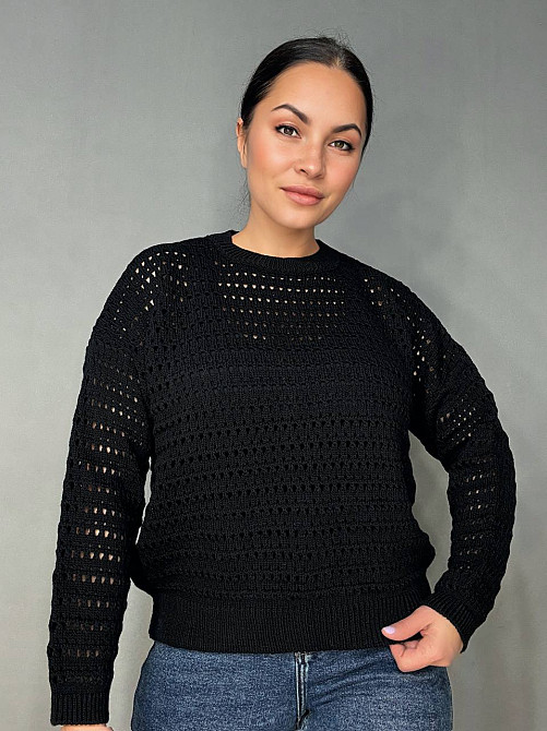 Свитер женский MIX RAY 6766 ажурная вязкая сетка прозрачный оверсайз, черный, one size Киев - изображение 11