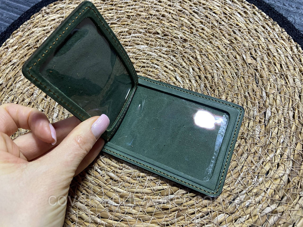 Обкладинка для пенсійного посвідчення із вінтажної шкіри зеленого кольору Crazy Horse Київ - фото 3