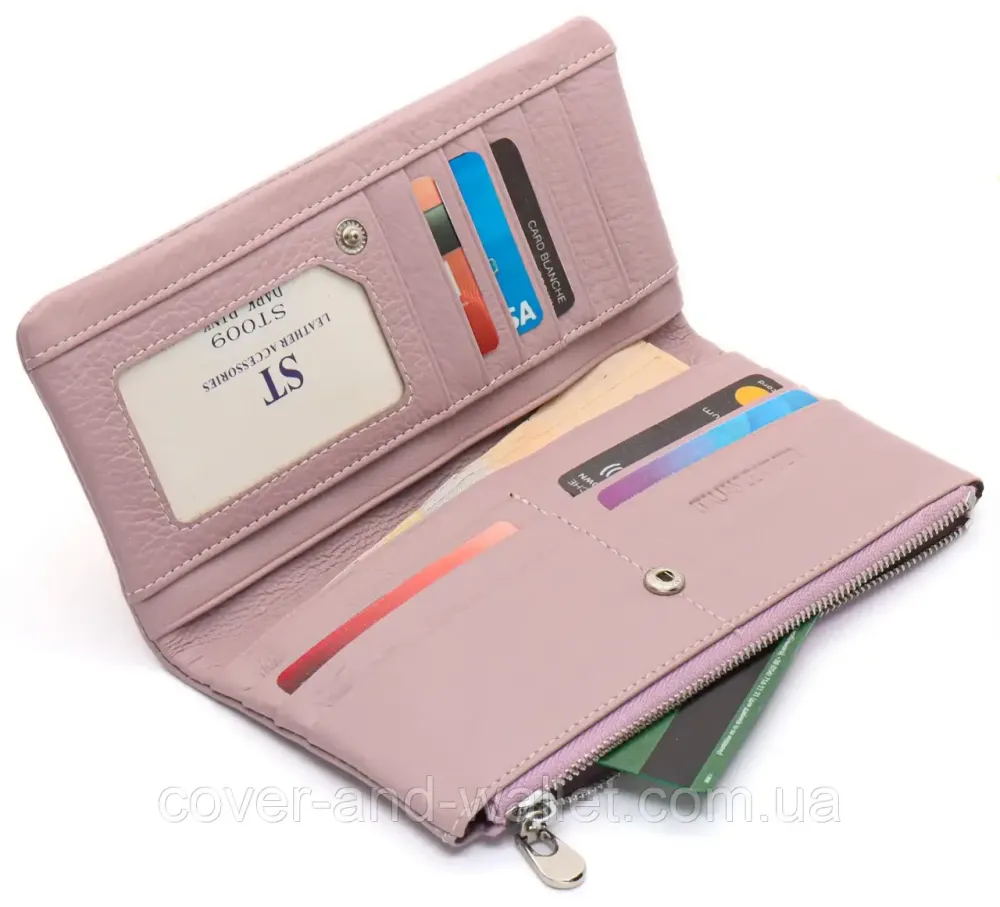 Тонкий пудровий жіночий гаманець купюрник із шкіри ST 009 Київ - фото 8