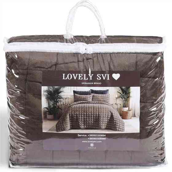 Набор Lovely Svi 3 шт: покрывало 160 х 220 см и 2 наволочки 50х70 Вельвет Люкс все сезоны Squared Grafit (640326) Киев