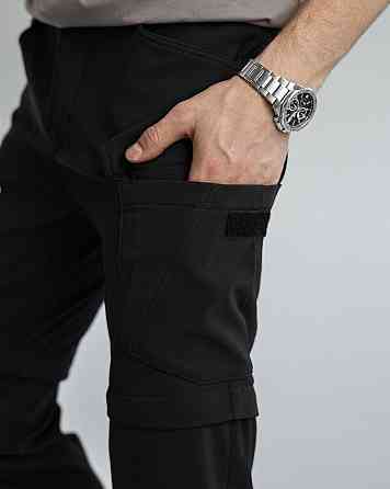 Штани-трансформери чоловічі чорні страйч-плащівка Pobedov Transformer 2.0. Мілітарі штани чоловічі Київ