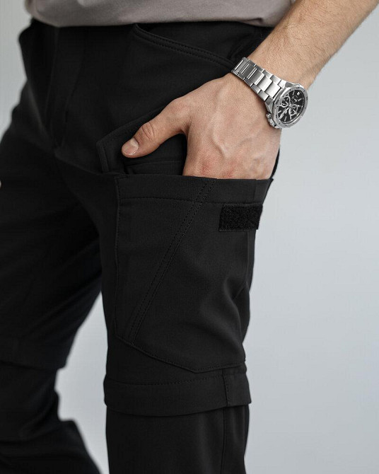 Штани-трансформери чоловічі чорні страйч-плащівка Pobedov Transformer 2.0. Мілітарі штани чоловічі Київ - фото 5