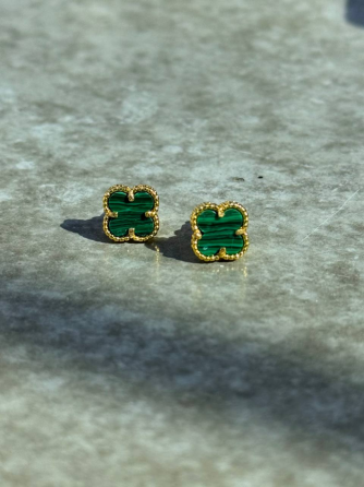 Van Cleef сережки міні/зелені/ лимонне золото/проба, гравіювання/вервер гвоздики 0.9 см Одеса