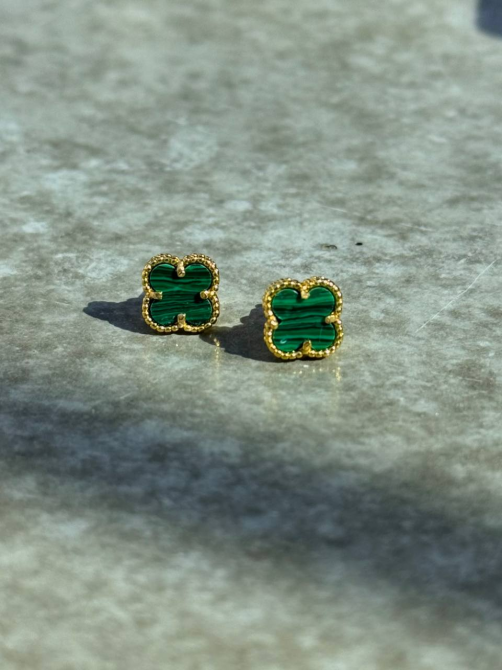 Van Cleef сережки міні/зелені/ лимонне золото/проба, гравіювання/вервер гвоздики 0.9 см Одеса - фото 5