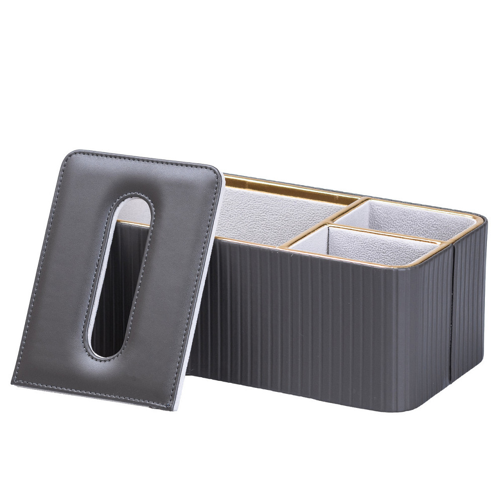 Салфетница на стол из эко-кожи с двумя отделениями 27 х 13.5 х 10 см Серый HPDY9291G Киев - изображение 4