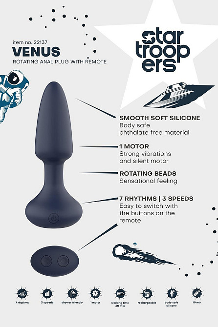 Анальная пробка DreamToys Startroopers Venus с дистанционным пультом управления, черная Sex Aura Киев - изображение 8