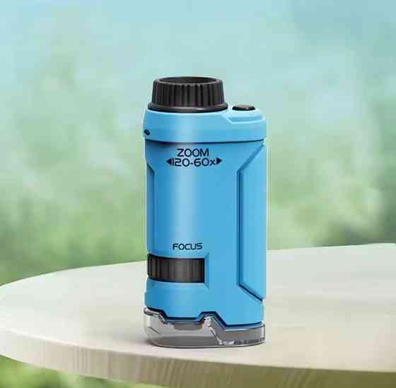 Портативный мини микроскоп з подсветкой 10 на 5 см синий Киев