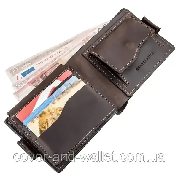 Чоловічий шкіряний гаманець портмоне на магнітах для грошей і карток Grande Pelle Amico Київ - фото 9
