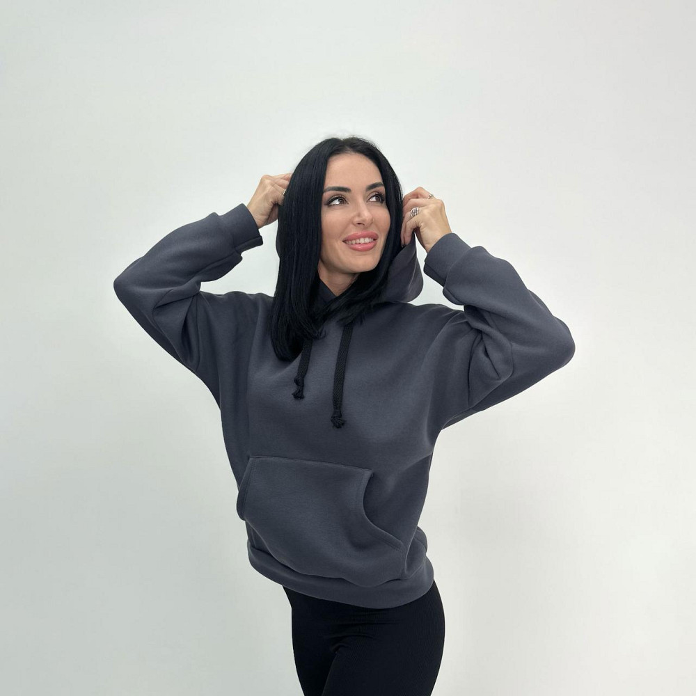 Жіночий теплий худі з капюшоном "Basic" Турція оптом | Батал Графіт, 50-52 Київ - фото 1