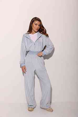 Жіночий прогулянковий костюм-двійка: кофта на блискавці та штани велюр Блакитний, 48/52 Одеса