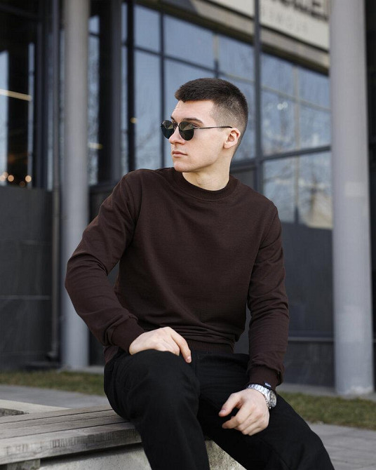 Світшот чоловічий однотонний шоколадний Pobedov 001 Київ - фото 6