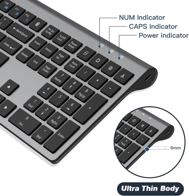 Бездротова клавіатура PINKCAT KF31 2.4G, QWERTY UK, повнорозмірна, тиха, акумуляторна, 12 мультимедійних клавіш, сіра Київ - фото 7