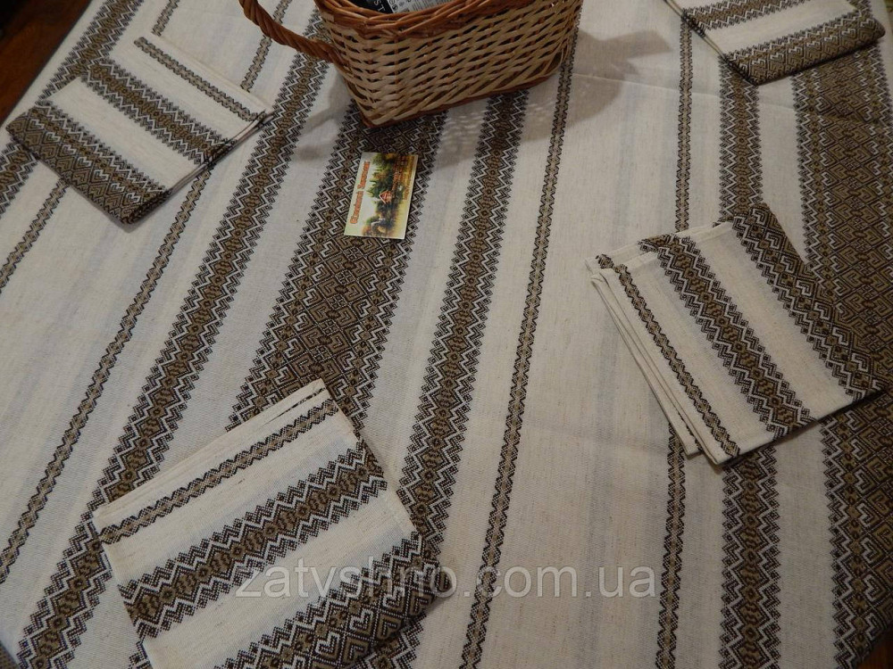 Кавова скатертина з серветками вишита на льону Київ - фото 8