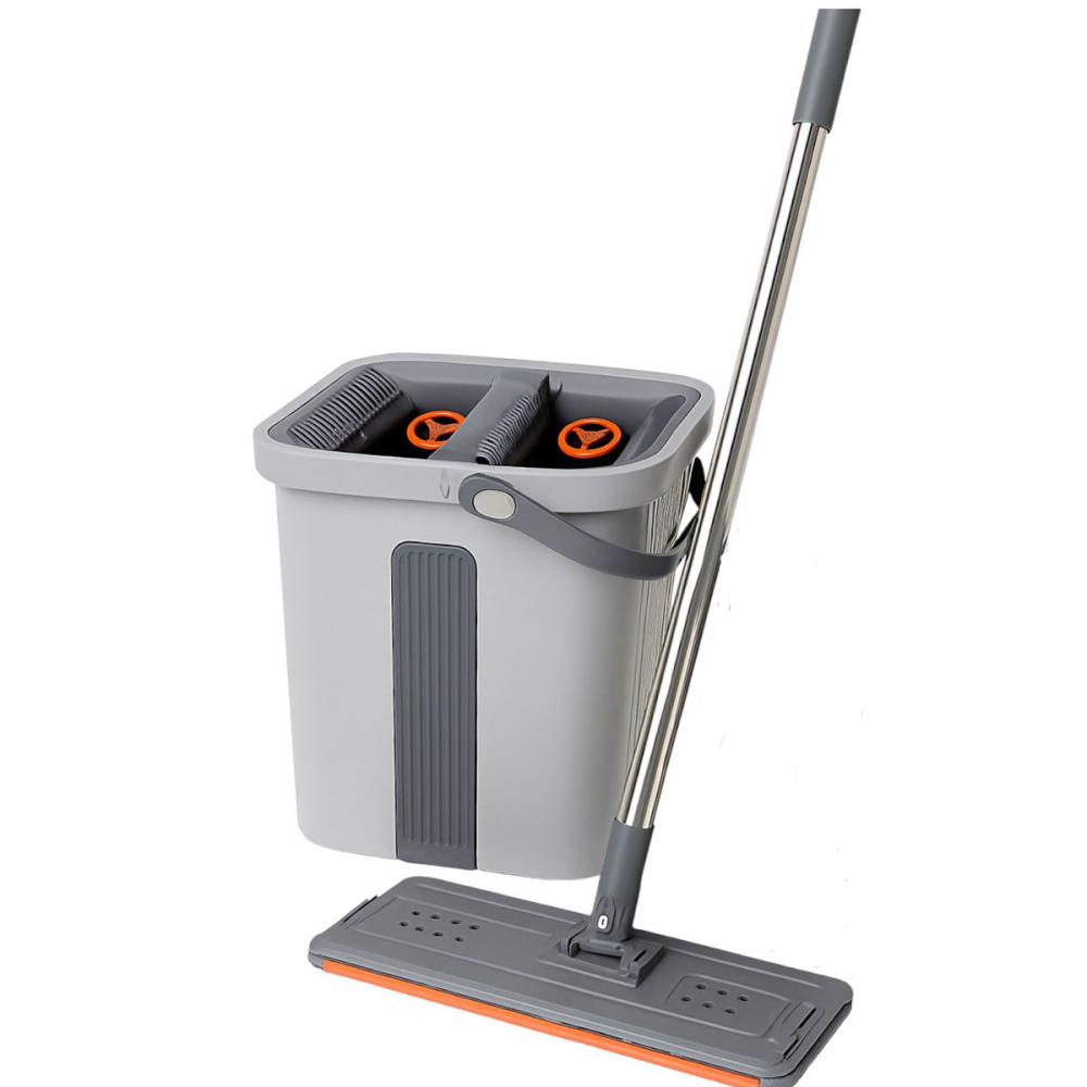 Household Телескопічна швабра з плоскою насадкою та відро з двома секціями для миття підлоги й Коломия - фото 1