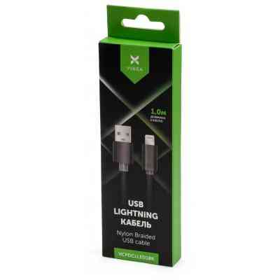 Дата кабель USB 2.0 AM to Lightning 1m LED black Vinga (VCPDCLLED1BK) Винница