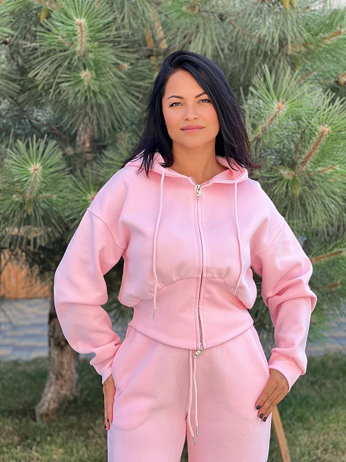 Женский костюм Joy One 80073 укороченное худи на молнии с капюшоном и брюки ровные от бедра, розовый, XL Киев - изображение 3
