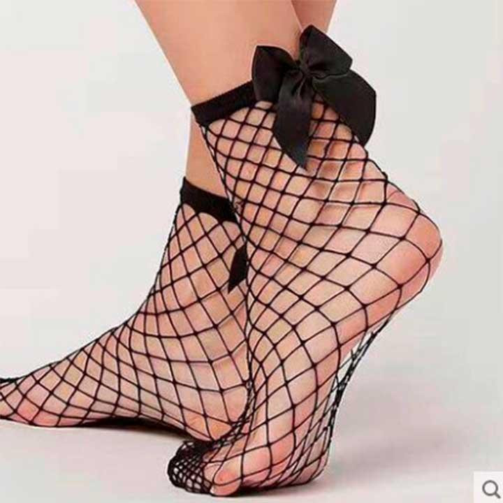 Носочки сетка с бантиком - Чёрный - 1/2/3/4 (XS/S/M/L) – Эротическое бельё Винница - изображение 1