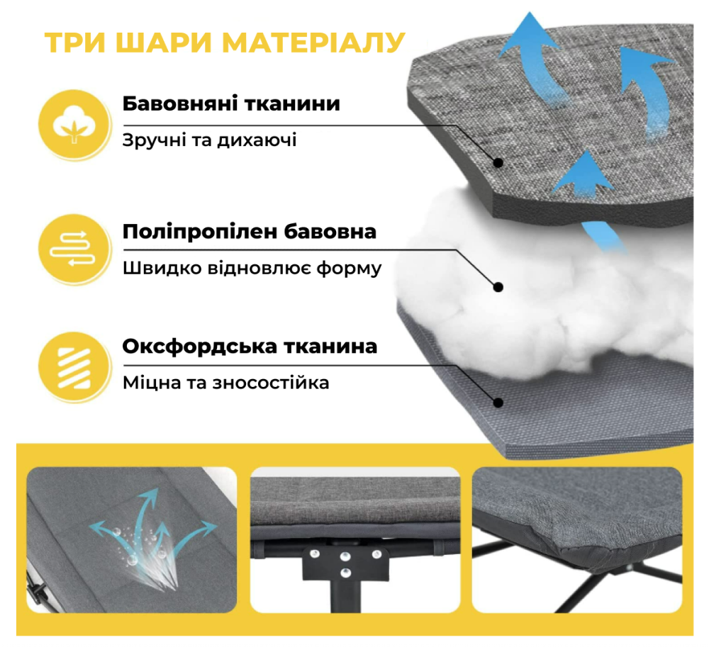 Розкладне ліжко-шезлонг WCG CC-S08 з матрацом і подушкою Київ - фото 6