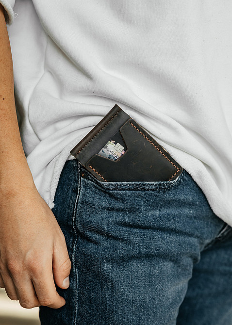 Чоловічий гаманець із натуральної шкіри, чорний місткий гаманець, чоловічий на кнопці гаманець із Crazy HorseMasterSem Київ - фото 8