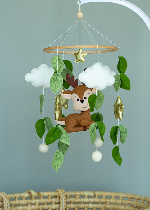 Дитячий мобіль на ліжечко для немовлят ручної роботи WooolyWool «Олень» Київ - фото 1
