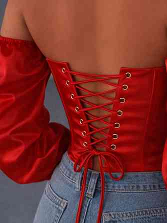 Жіночий романтичний привабливий укорочений корсет атлас Scarlet Червоний, S/M Одеса