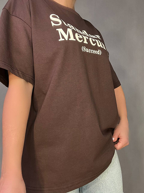 Футболка жіноча A-N 25007 оверсайз подовжена з написом принтом попереду one size, шоколад, one size Київ - фото 14