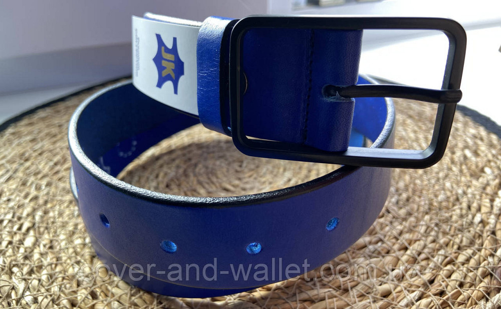 Широкий жіночий ремінь яскраво-синього кольору з натуральної шкіри 35мм PS Leather Київ - фото 5