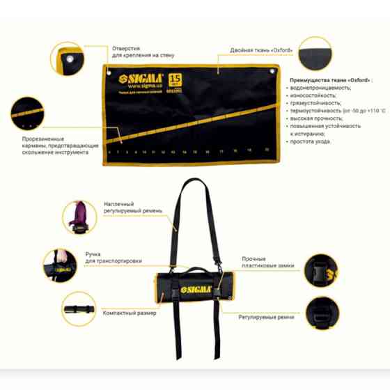 Чохол для гайкових ключів 12 кишень 13-19, 22, 24, 27, 30, 32 пласт. замки, двійн. тканина, збільшений Мукачево