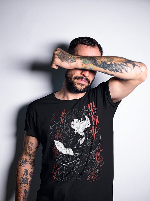 Футболка для мальчика аниме Себастиан Микхаелис Блакк Бутлер оверсайз (рост от 165 до 180 ) Черний AnimeJ0149m Днепр - изображение 1